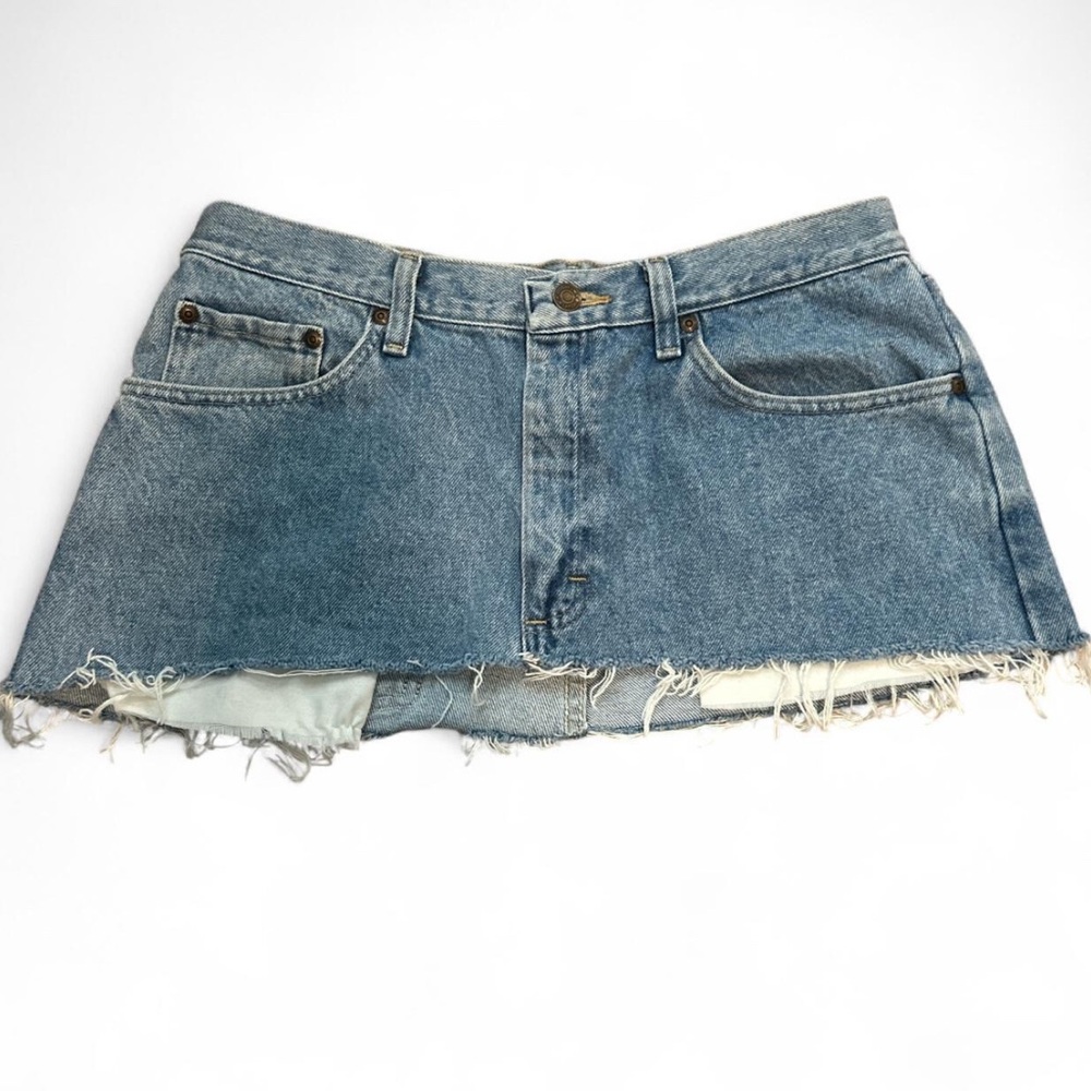 Wrangler Blue Denim Frayed Hem Skirt
